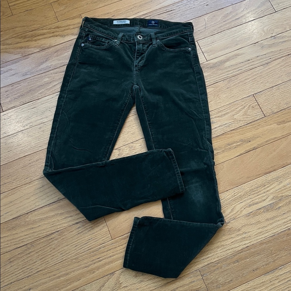 AG Stevie Ankle Slim Stretch Dark Green Super Soft Ultra Fine Rib Corduroy Pants